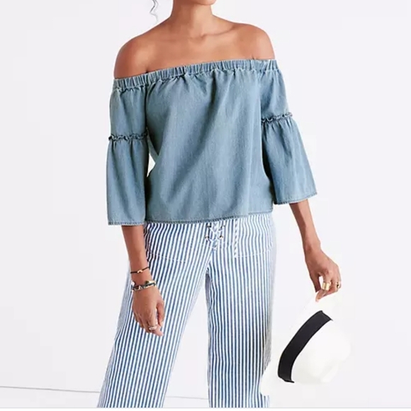 Madewell Denim Azalea Off-the-Shoulder Top - Picture 1 of 15